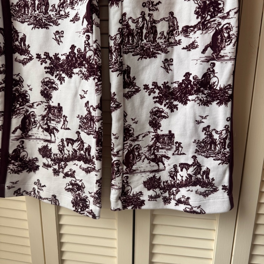 Carbon38 // maroon, white horse toile print wide leg sweatpants size XS fb1 - Picture 5 of 11